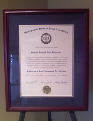 Photo of the PLEAC certificate.  